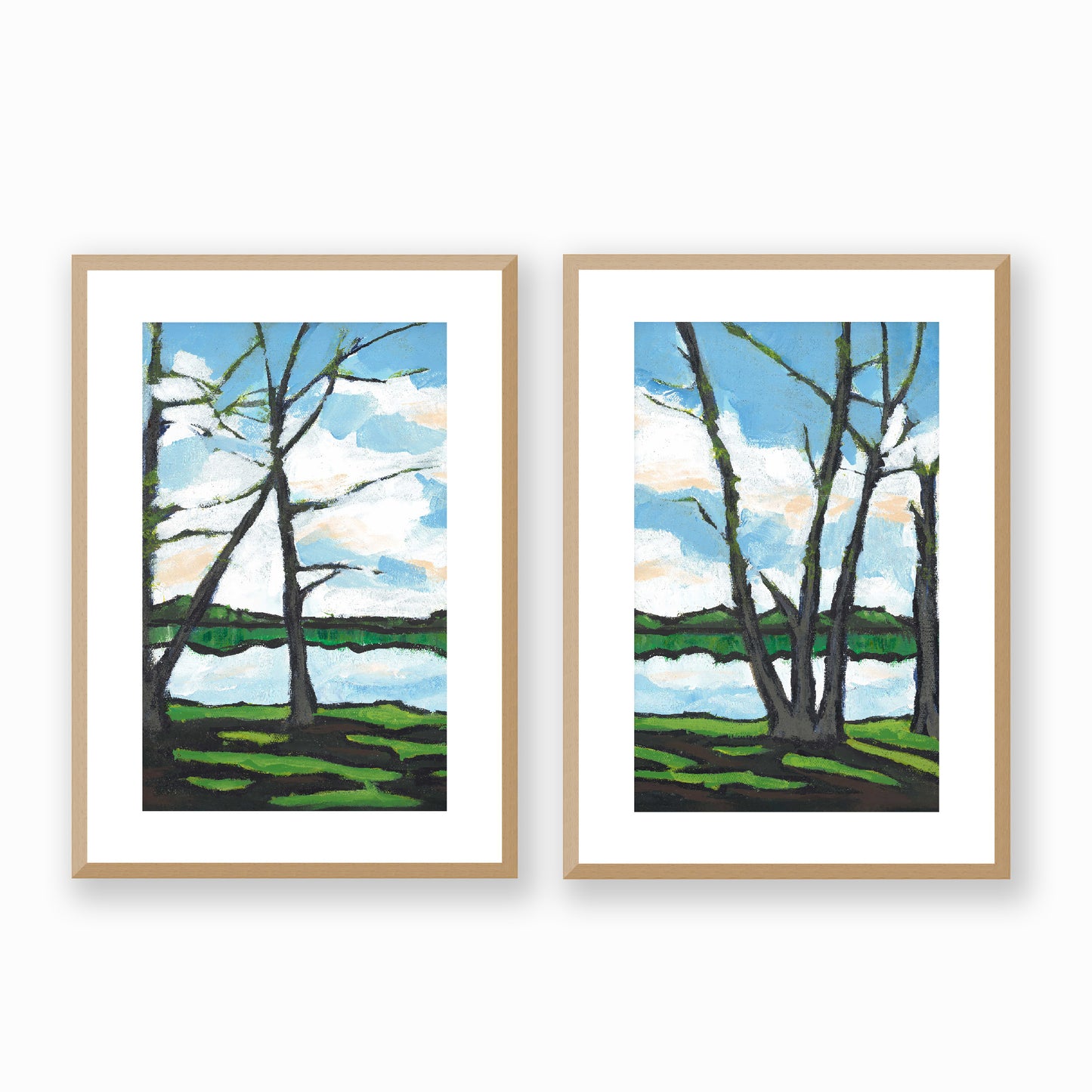 Lakeshore #1100 Set of 2 Framed Fine Art Prints - Vertical 2-Inch Premium Gallery Matting