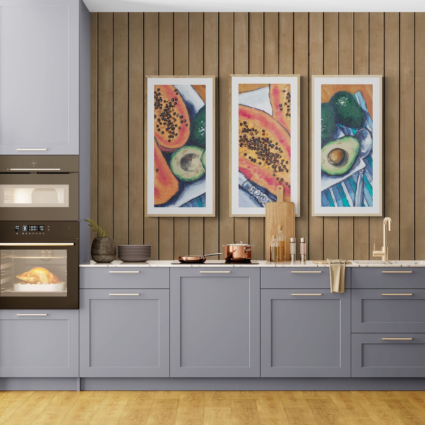 Papaya & Avocados #2105-002 Framed Fine Art Print - Vertical 2-Inch Premium Gallery Matting - Panoramic Layout