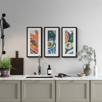 Papaya & Avocados #2105-002 Framed Fine Art Print - Vertical 2-Inch Premium Gallery Matting - Panoramic Layout
