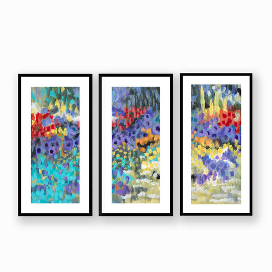 Wildflower Garden #2145 Set of 3 Framed Fine Art Prints - Vertical 2-Inch Premium Gallery Matting