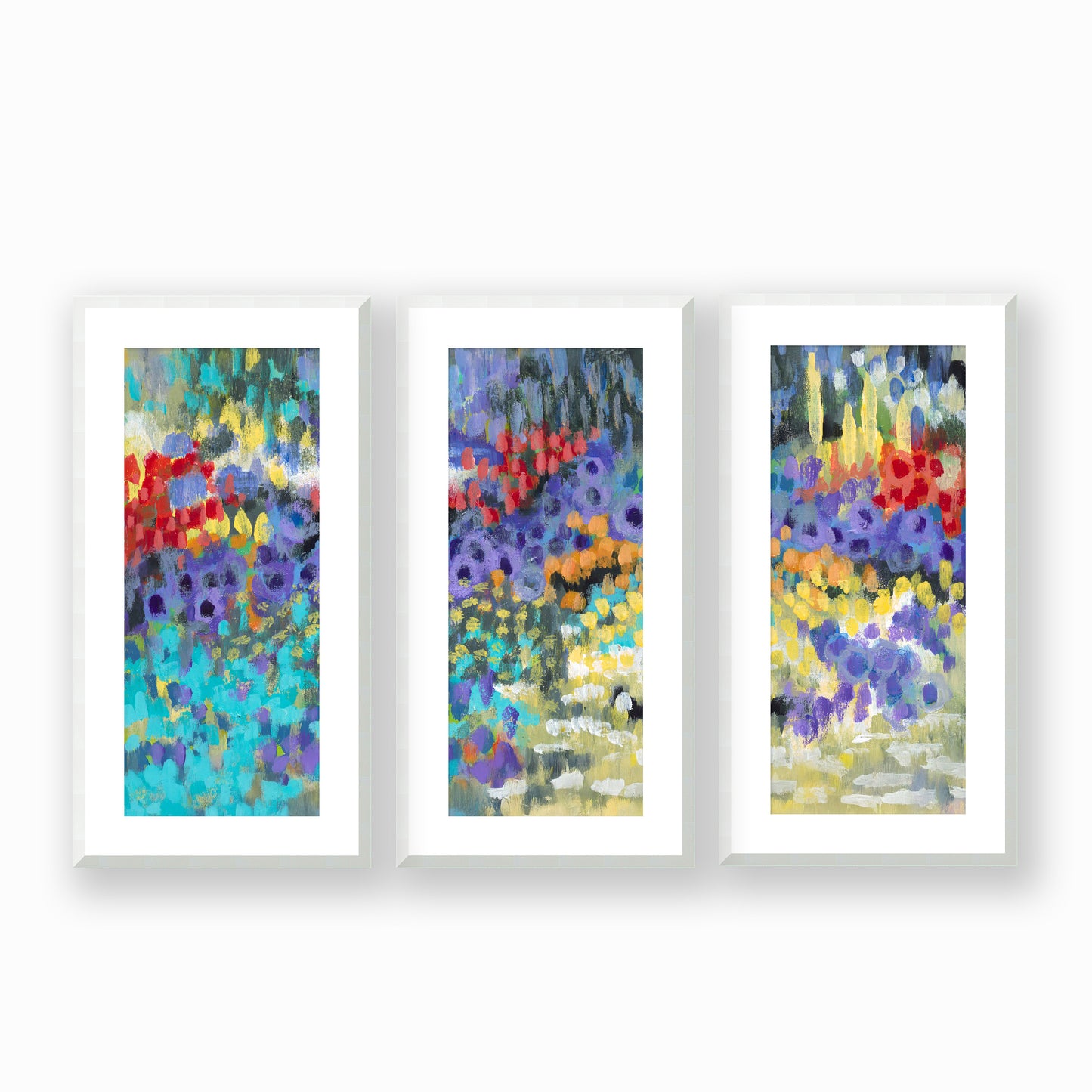 Wildflower Garden #2145 Set of 3 Framed Fine Art Prints - Vertical 2-Inch Premium Gallery Matting