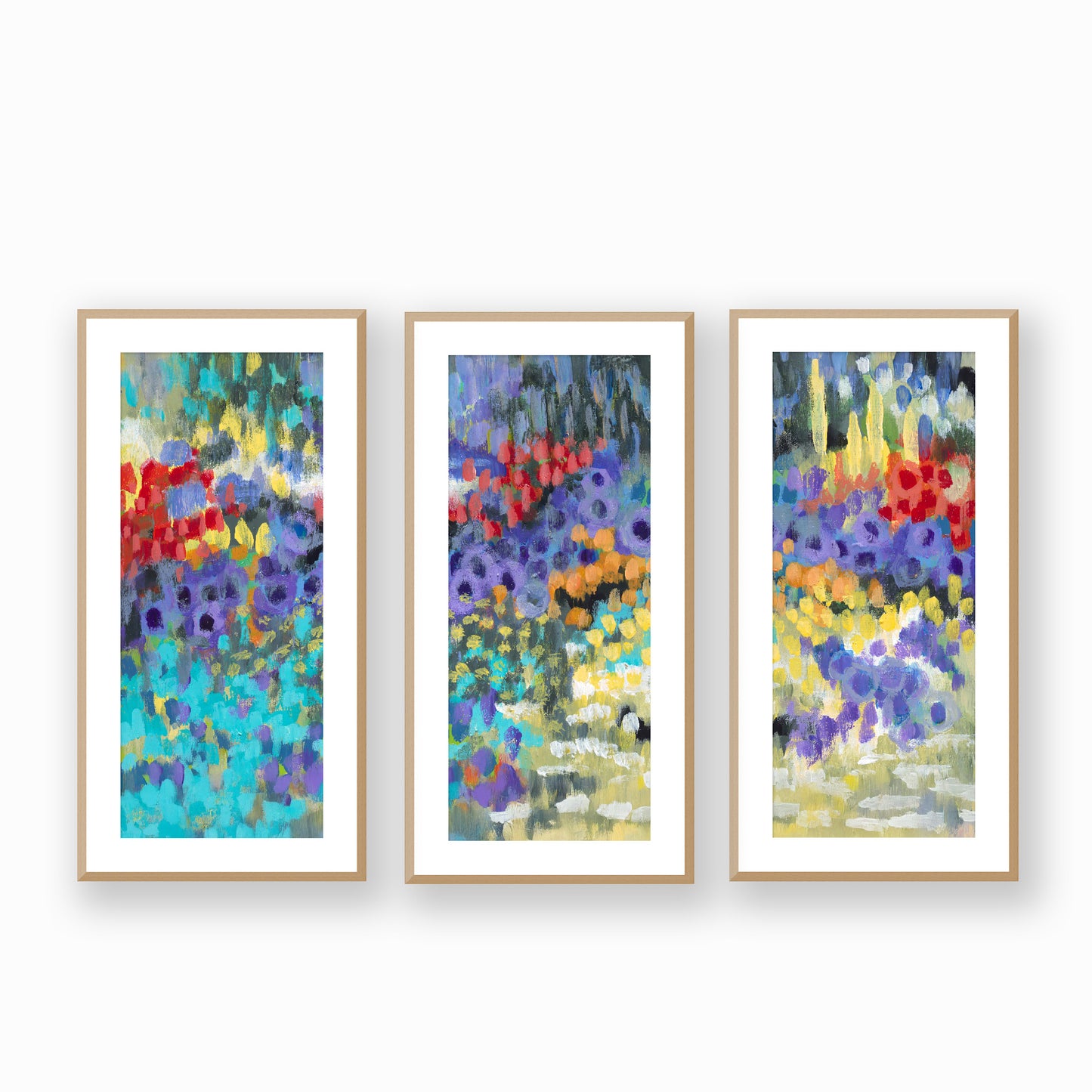Wildflower Garden #2145 Set of 3 Framed Fine Art Prints - Vertical 2-Inch Premium Gallery Matting