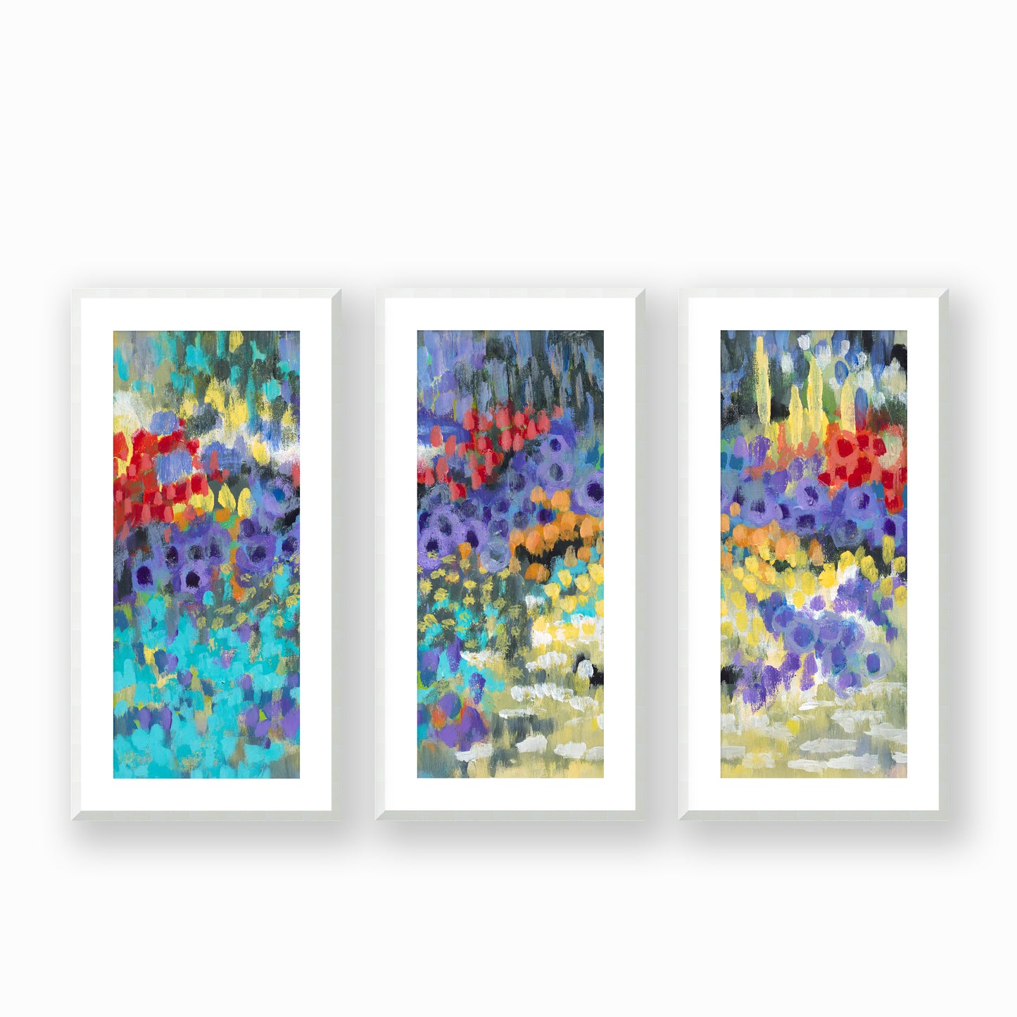 Wildflower Garden #2145 Set of 3 Framed Fine Art Prints - Vertical 2-Inch Premium Gallery Matting
