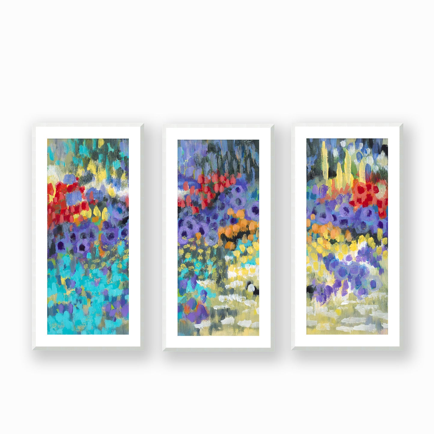 Wildflower Garden #2145 Set of 3 Framed Fine Art Prints - Vertical 2-Inch Premium Gallery Matting