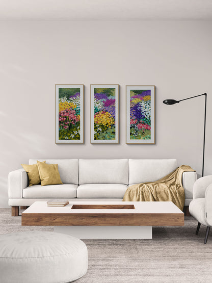 Floral Garden #1381-003 Framed Fine Art Print - Vertical 2-Inch Premium Gallery Matting - Panoramic Layout