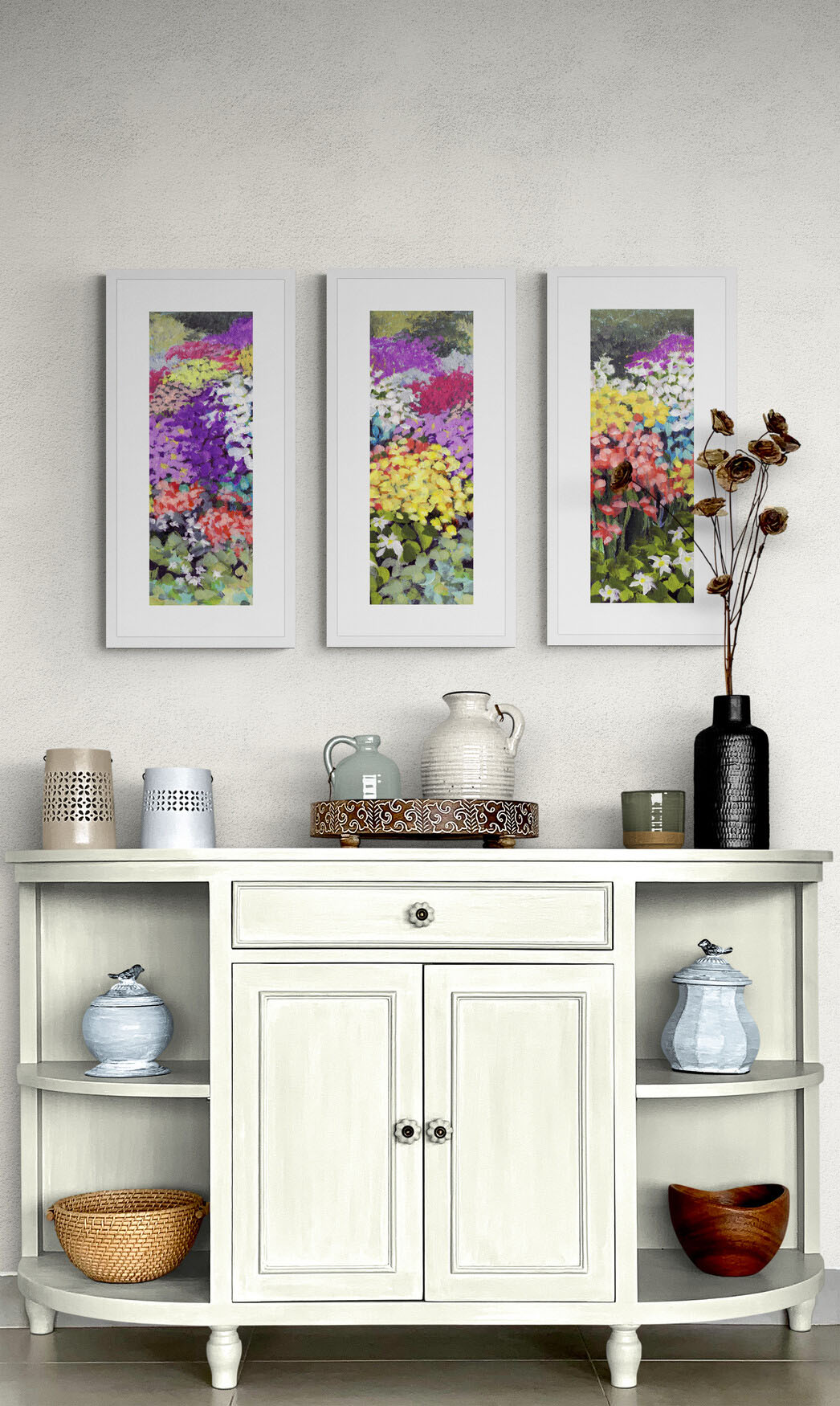 Floral Garden #1381-003 Framed Fine Art Print - Vertical 2-Inch Premium Gallery Matting - Panoramic Layout