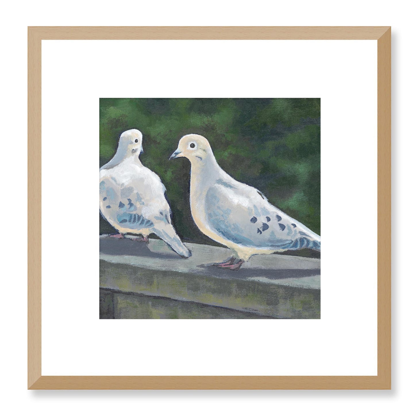 Framed Fine Art Print, White Mat - 12x12 16x16 20x20 24x24 28x28 32x32 36x36 40x40 inches | Mourning Doves in Acrylic, FPS-1000-1125, Prints, Fine art, Natural Frame, 30 x 30 cm ,12 x 12 inches