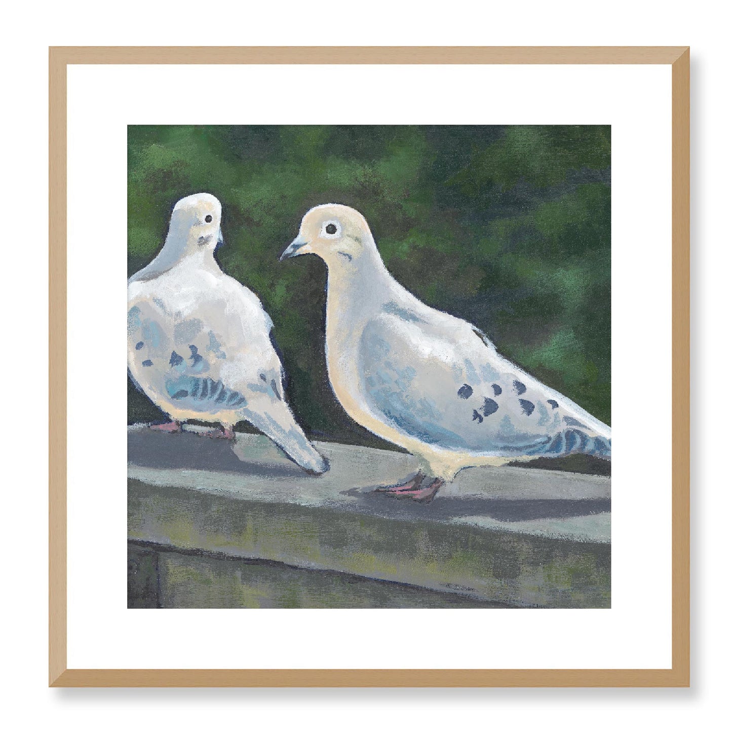 Framed Fine Art Print, White Mat - 12x12 16x16 20x20 24x24 28x28 32x32 36x36 40x40 inches | Mourning Doves in Acrylic, FPS-1000-1125, Prints, Fine art, Natural Frame, 51 x 51 cm ,20 x 20 inches