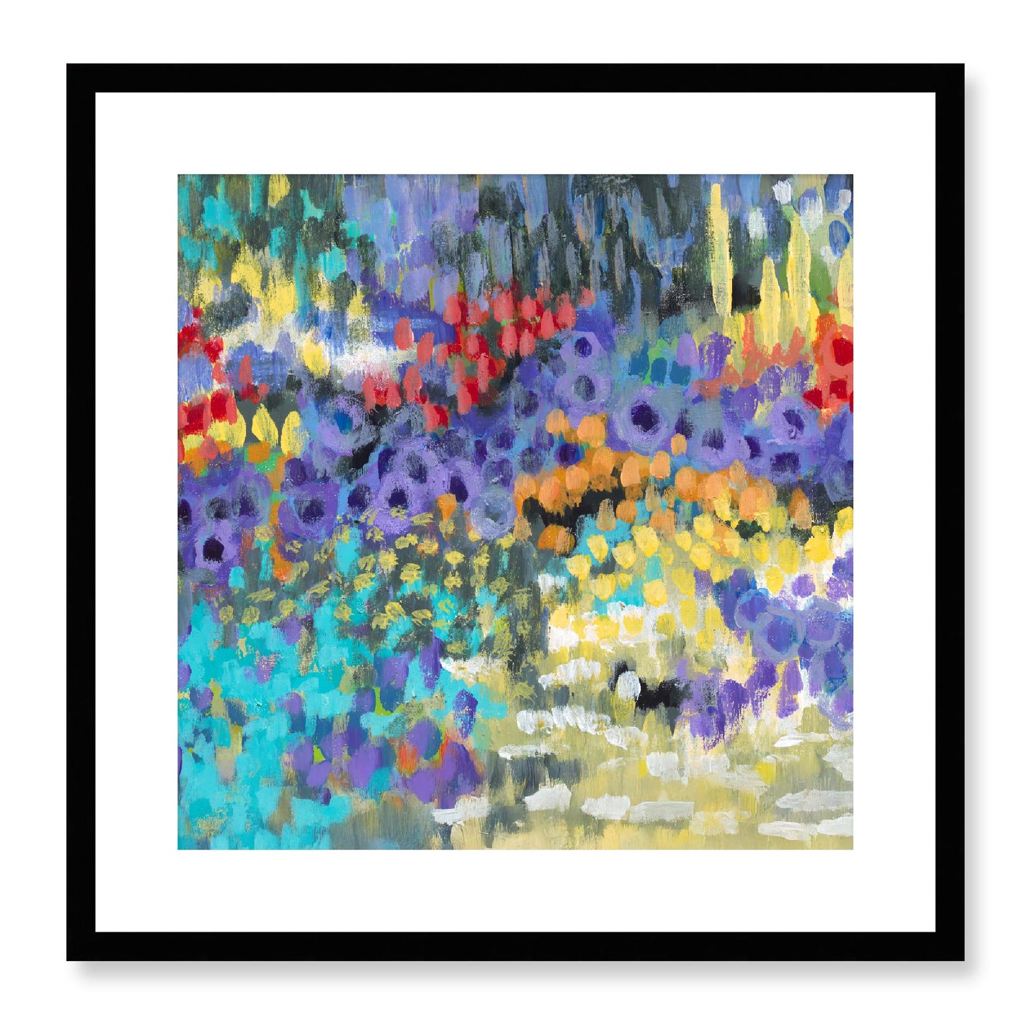 Framed Fine Art Print, White Mat - 12x12 16x16 20x20 24x24 28x28 32x32 36x36 40x40 inches | Floral Garden in Acrylic, FPS-1000-1145, Prints, Fine art, Black Frame, 51 x 51 cm ,20 x 20 inches