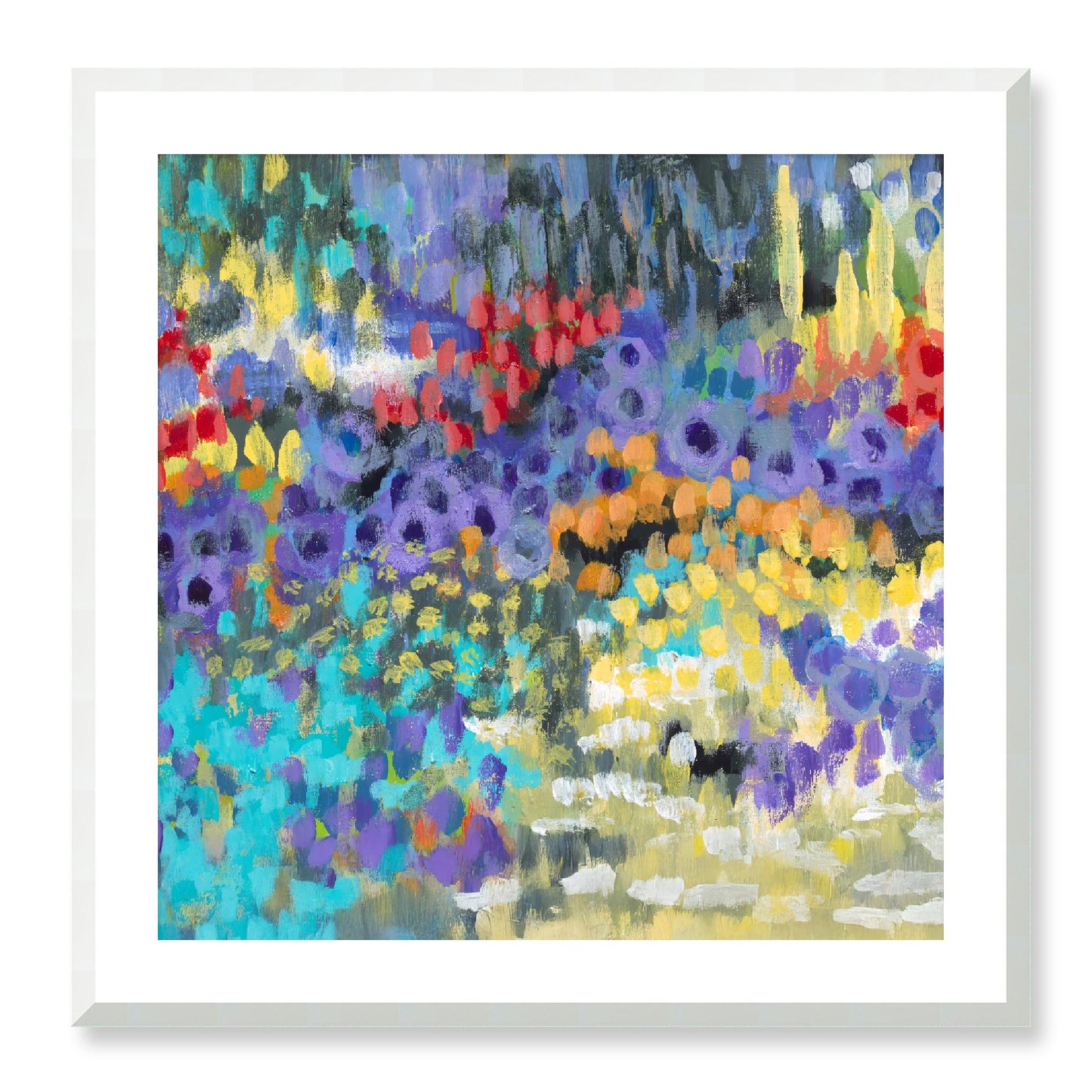 Framed Fine Art Print, White Mat - 12x12 16x16 20x20 24x24 28x28 32x32 36x36 40x40 inches | Floral Garden in Acrylic, FPS-1000-1145, Prints, Fine art, White Frame, 71 x 71 cm ,28 x 28 inches