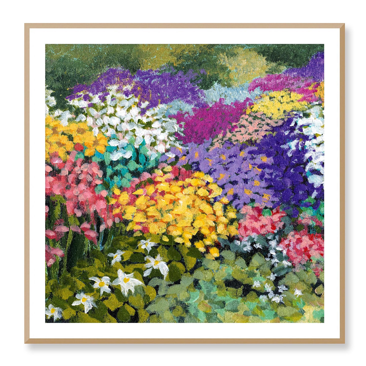 Framed Fine Art Print, White Mat - 12x12 16x16 20x20 24x24 28x28 32x32 36x36 40x40 inches | Floral Garden in Acrylic, FPS-1000-1147, Prints, Fine art, White Frame, 102 x 102 cm ,40 x 40 inches