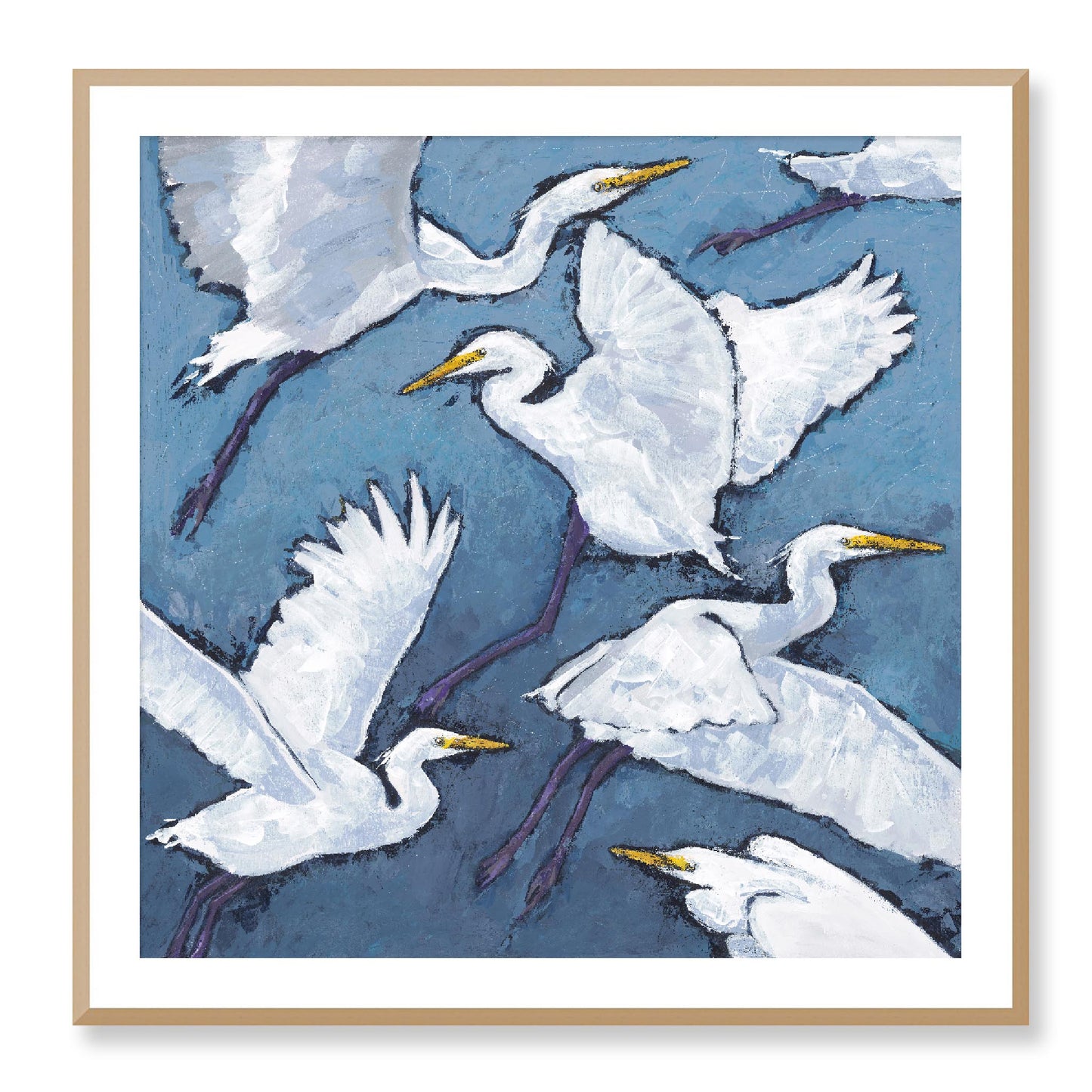 Framed Fine Art Print, White Mat - 12x12 16x16 20x20 24x24 28x28 32x32 36x36 40x40 inches | White Herons in Acrylic, FPS-1020-001, Prints, Fine art, White Frame, 91 x 91 cm ,36 x 36 inches