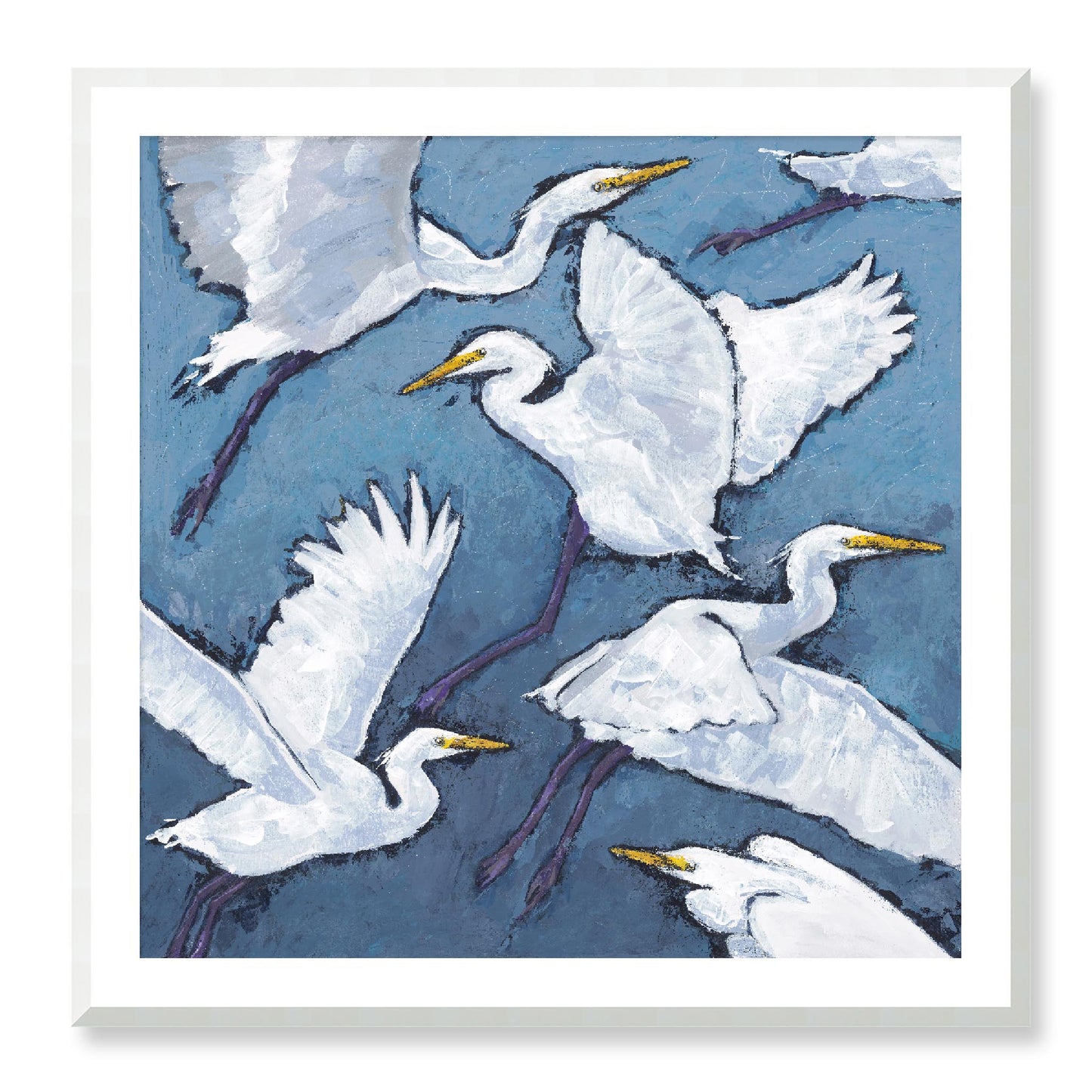 Framed Fine Art Print, White Mat - 12x12 16x16 20x20 24x24 28x28 32x32 36x36 40x40 inches | White Herons in Acrylic, FPS-1020-001, Prints, Fine art, Natural Frame, 91 x 91 cm ,36 x 36 inches