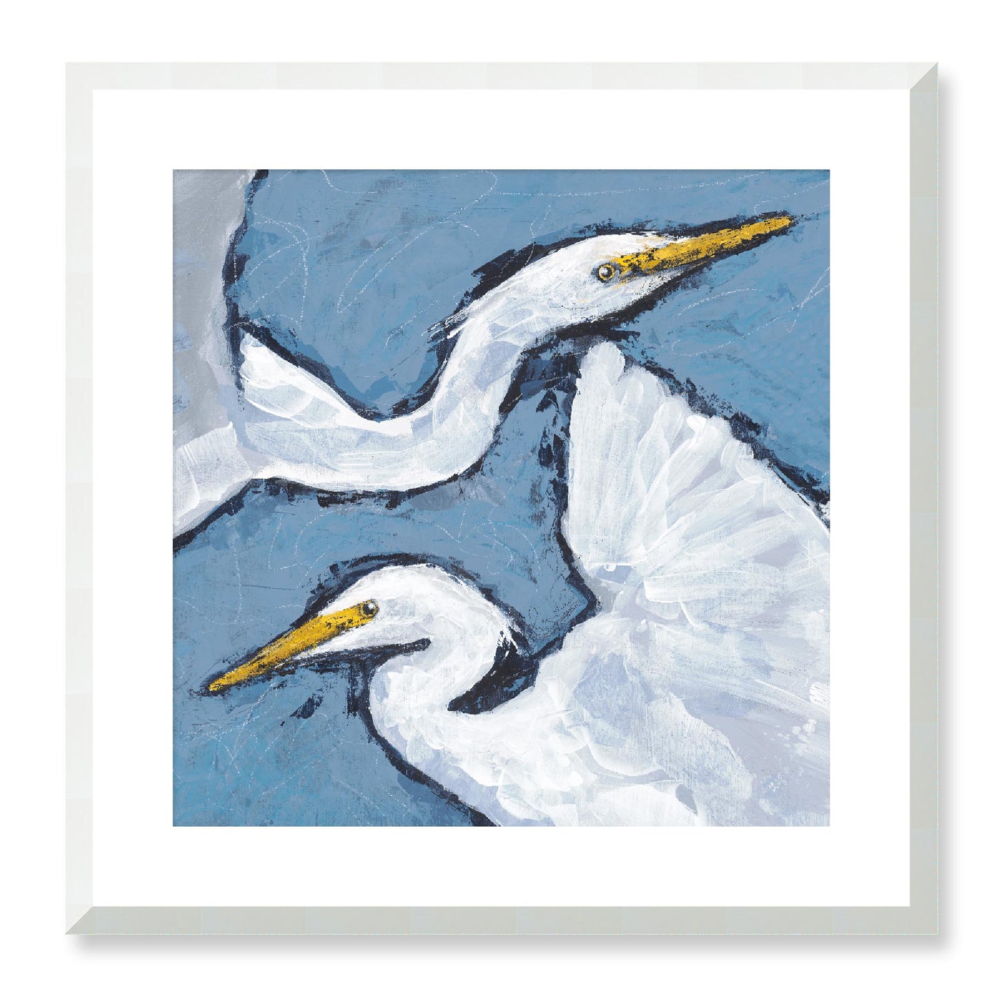 Framed Fine Art Print, White Mat - 12x12 16x16 20x20 24x24 28x28 32x32 36x36 40x40 inches | Heron Pair in Acrylic, FPS-1020-002, Prints, Fine art, White Frame, 51 x 51 cm ,20 x 20 inches