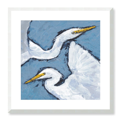 Framed Fine Art Print, White Mat - 12x12 16x16 20x20 24x24 28x28 32x32 36x36 40x40 inches | Heron Pair in Acrylic, FPS-1020-002, Prints, Fine art, White Frame, 51 x 51 cm ,20 x 20 inches