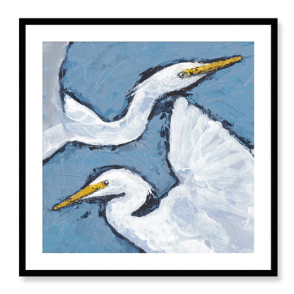 Framed Fine Art Print, White Mat - 12x12 16x16 20x20 24x24 28x28 32x32 36x36 40x40 inches | Heron Pair in Acrylic, FPS-1020-002, Prints, Fine art, Black Frame, 71 x 71 cm ,28 x 28 inches