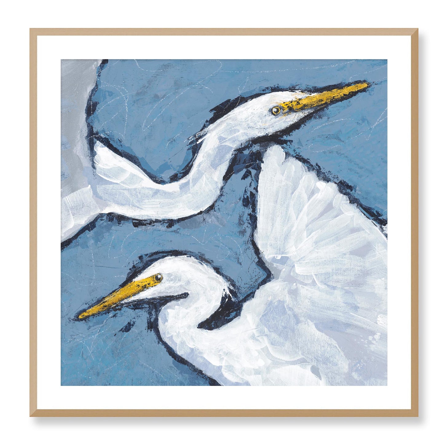 Framed Fine Art Print, White Mat - 12x12 16x16 20x20 24x24 28x28 32x32 36x36 40x40 inches | Heron Pair in Acrylic, FPS-1020-002, Prints, Fine art, Natural Frame, 81 x 81 cm ,32 x 32 inches