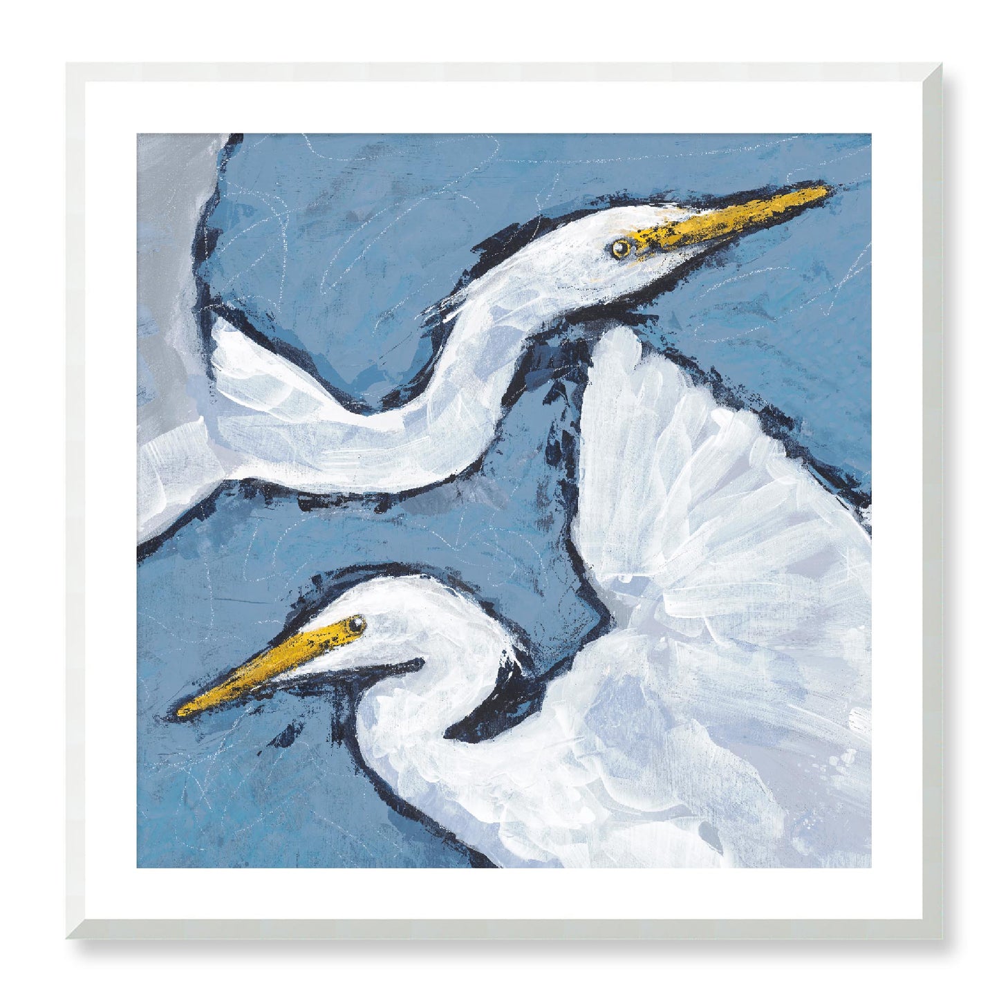 Framed Fine Art Print, White Mat - 12x12 16x16 20x20 24x24 28x28 32x32 36x36 40x40 inches | Heron Pair in Acrylic, FPS-1020-002, Prints, Fine art, White Frame, 81 x 81 cm ,32 x 32 inches