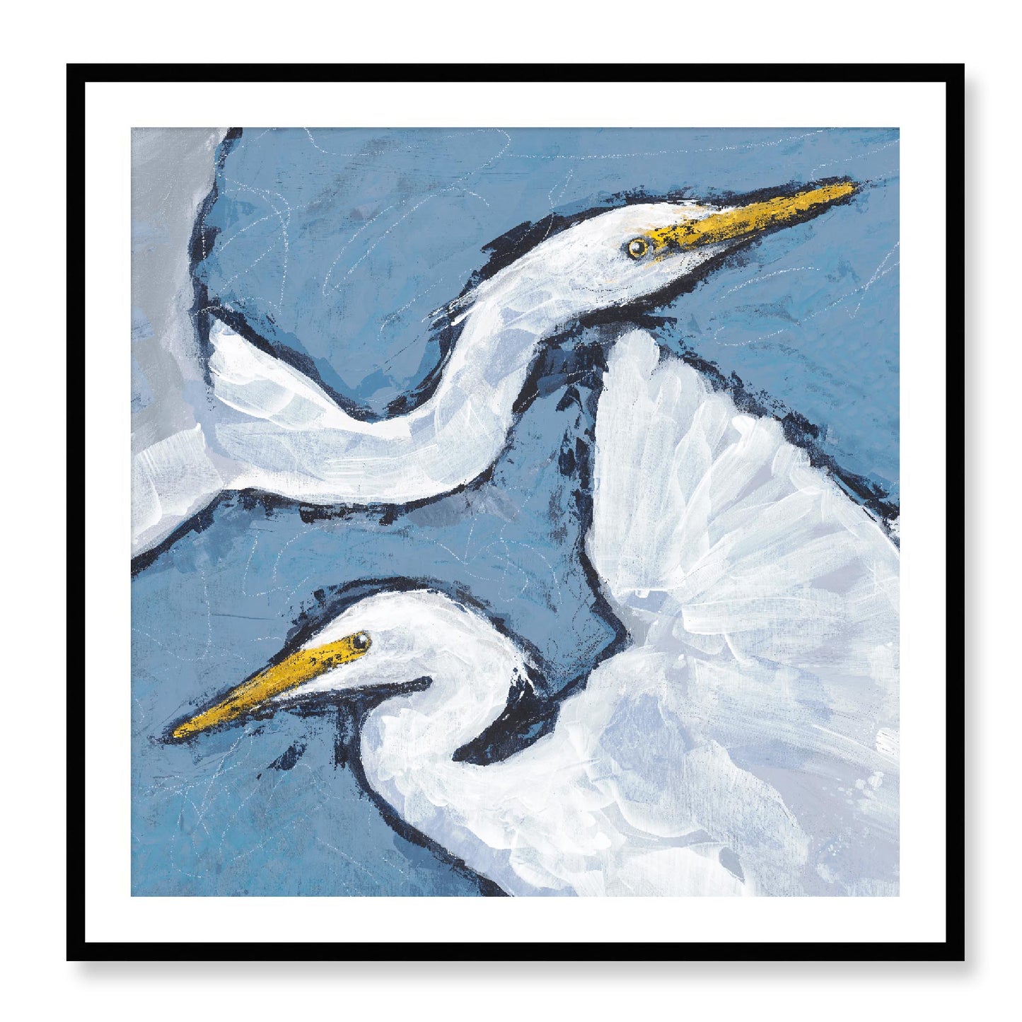 Framed Fine Art Print, White Mat - 12x12 16x16 20x20 24x24 28x28 32x32 36x36 40x40 inches | Heron Pair in Acrylic, FPS-1020-002, Prints, Fine art, Black Frame, 91 x 91 cm ,36 x 36 inches
