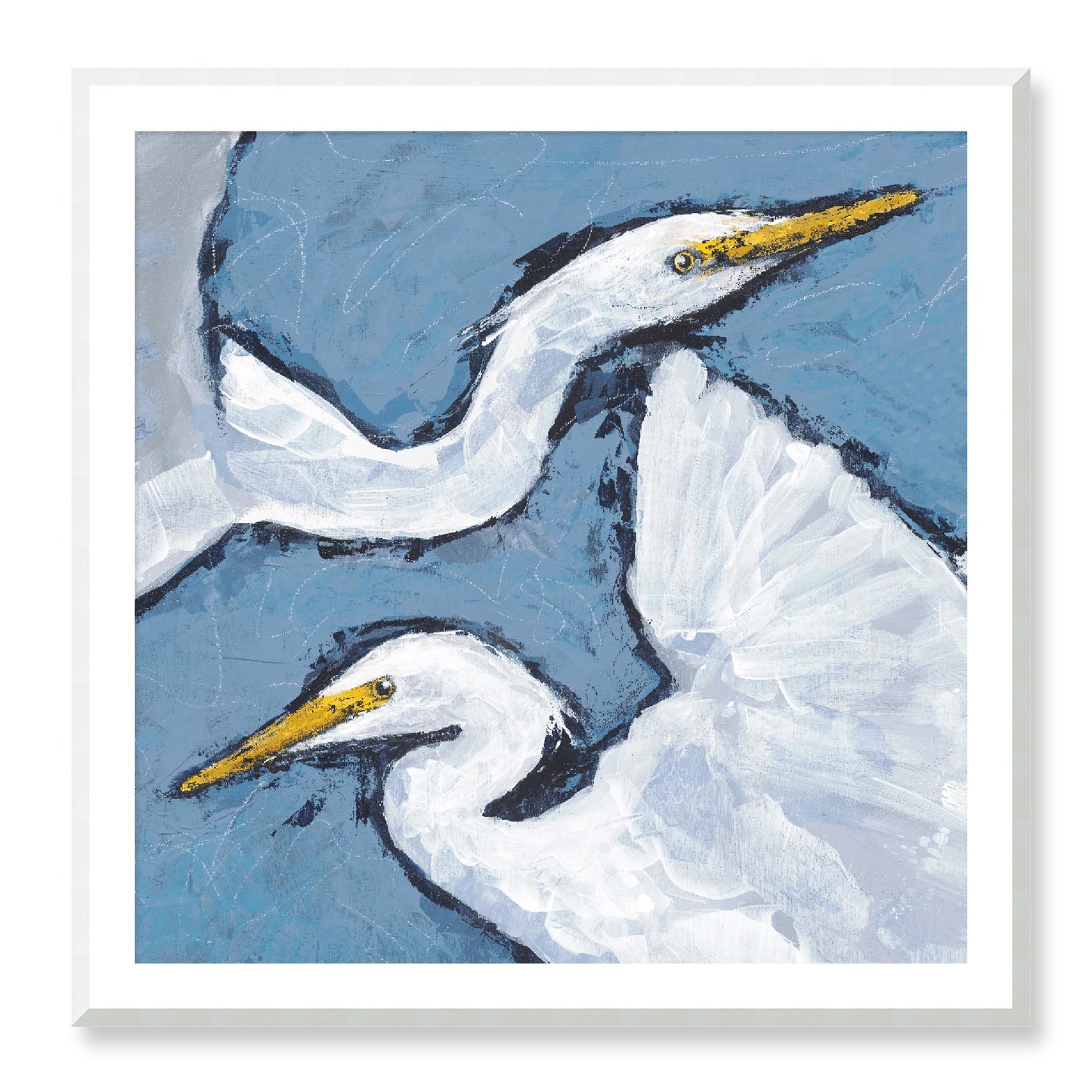 Framed Fine Art Print, White Mat - 12x12 16x16 20x20 24x24 28x28 32x32 36x36 40x40 inches | Heron Pair in Acrylic, FPS-1020-002, Prints, Fine art, Natural Frame, 102 x 102 cm ,40 x 40 inches