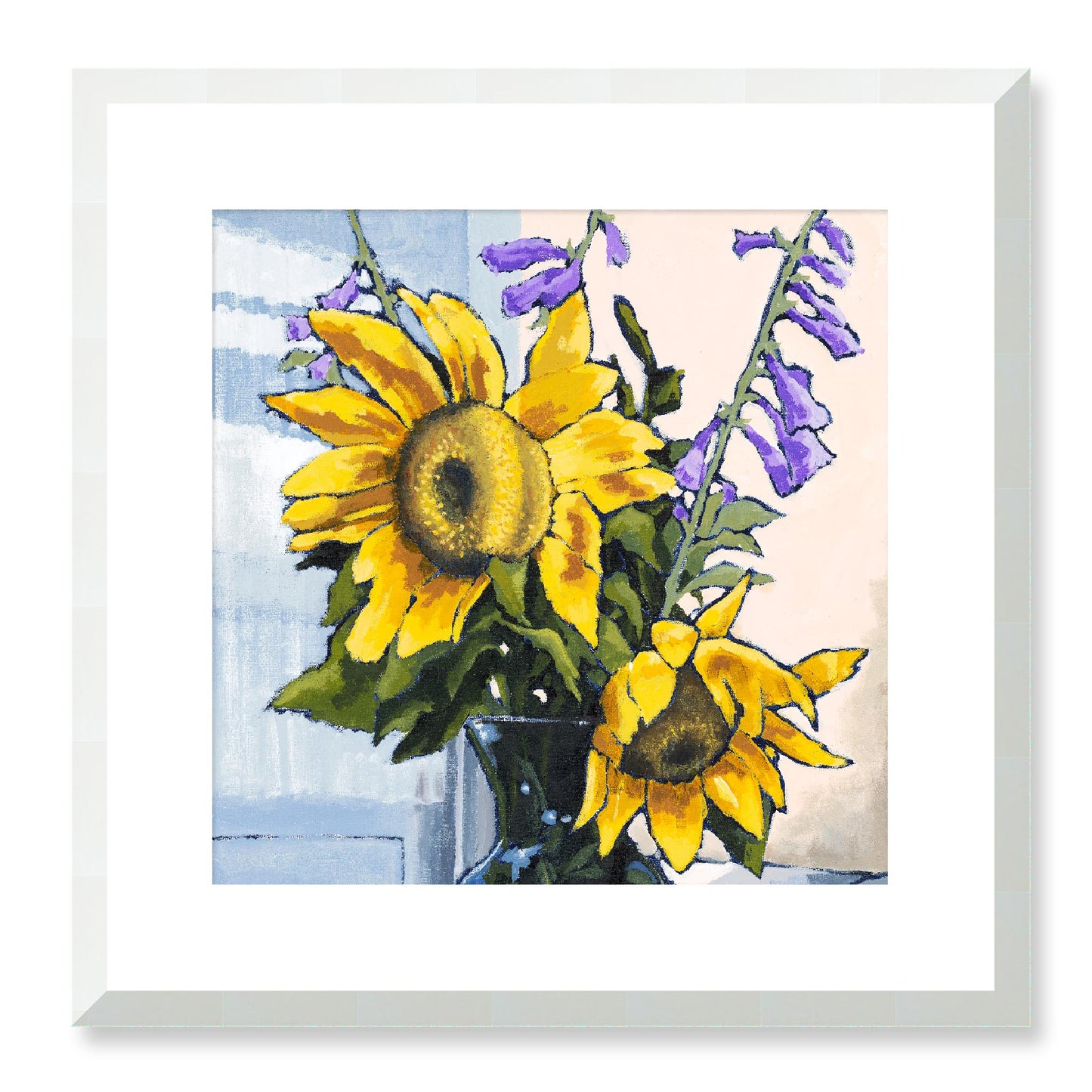 Framed Fine Art Print, White Mat - 12x12 16x16 20x20 24x24 28x28 32x32 36x36 40x40 inches | Sunflowers in Acrylic, FPS-1040-001, Prints, Fine art, White Frame, 41 x 41 cm ,16 x 16 inches