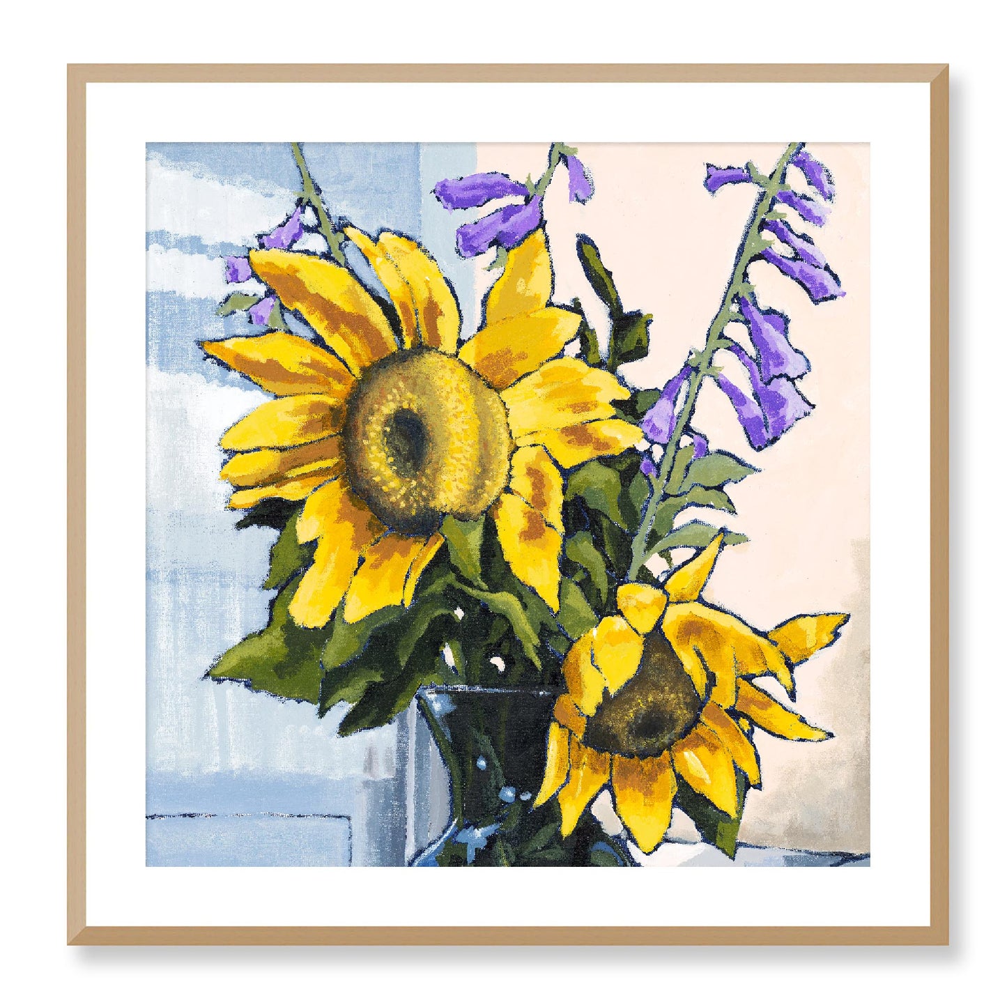 Framed Fine Art Print, White Mat - 12x12 16x16 20x20 24x24 28x28 32x32 36x36 40x40 inches | Sunflowers in Acrylic, FPS-1040-001, Prints, Fine art, Natural Frame, 71 x 71 cm ,28 x 28 inches