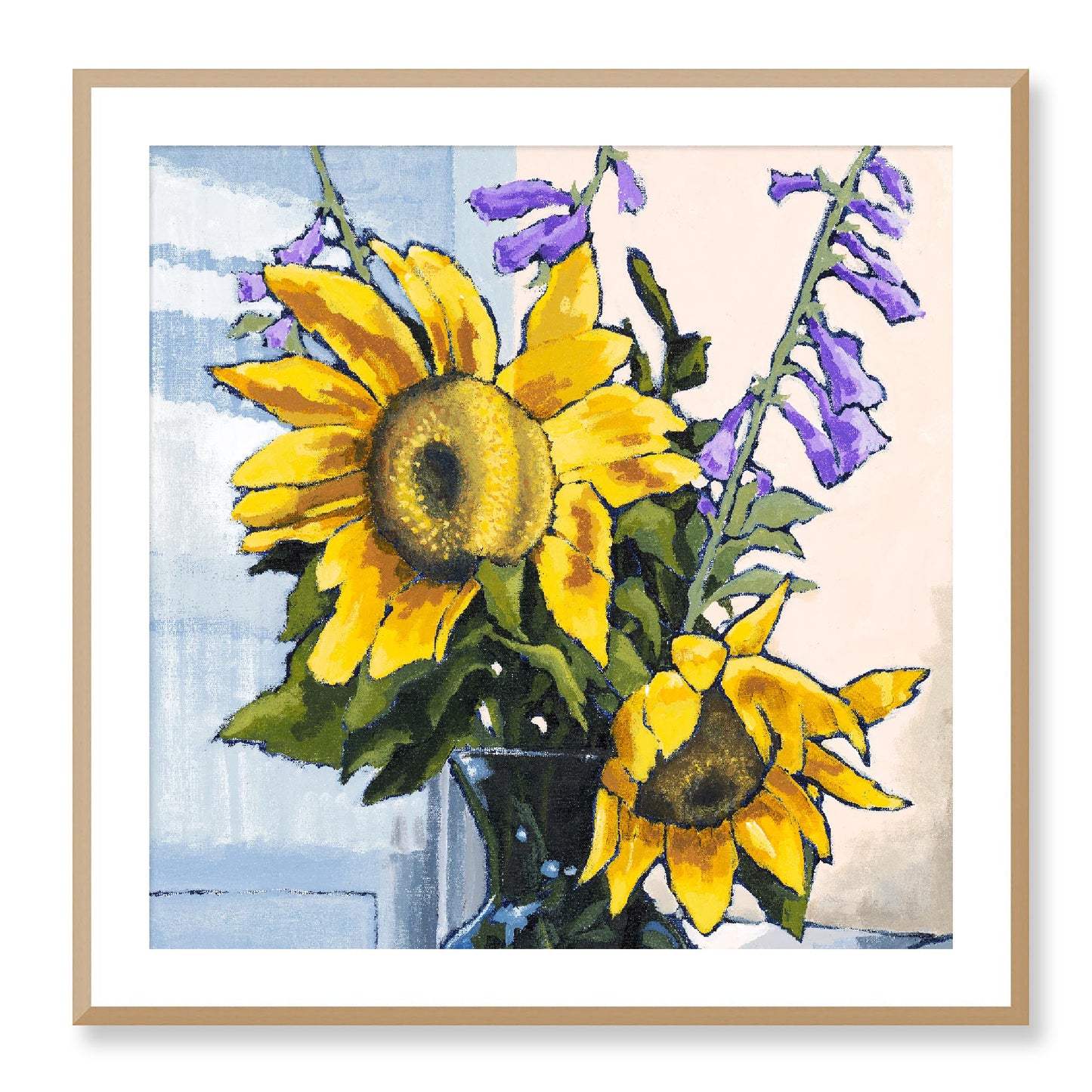 Framed Fine Art Print, White Mat - 12x12 16x16 20x20 24x24 28x28 32x32 36x36 40x40 inches | Sunflowers in Acrylic, FPS-1040-001, Prints, Fine art, Natural Frame, 81 x 81 cm ,32 x 32 inches