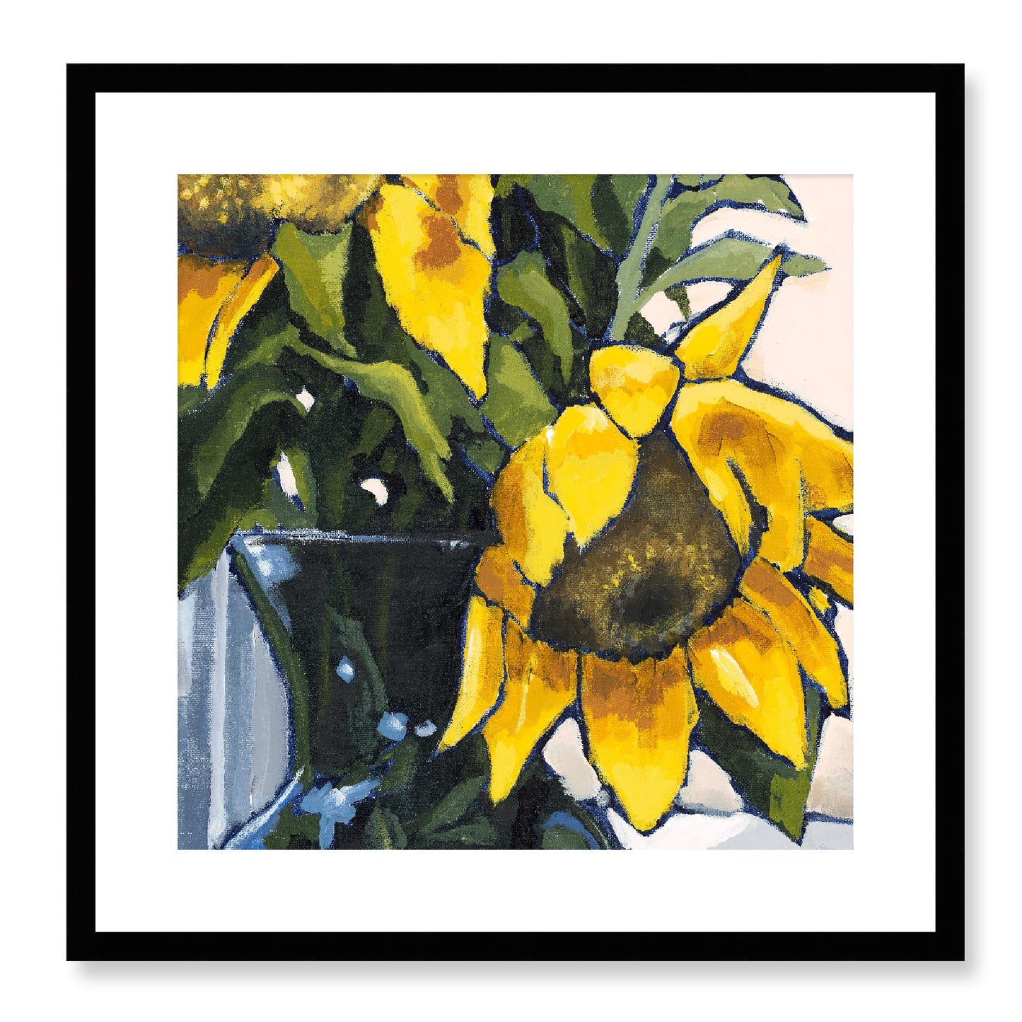 Framed Fine Art Print, White Mat - 12x12 16x16 20x20 24x24 28x28 32x32 36x36 40x40 inches | Sunflowers in Acrylic, FPS-1040-002, Prints, Fine art, Black Frame, 51 x 51 cm ,20 x 20 inches
