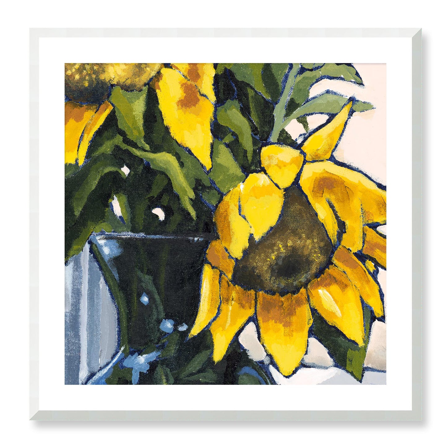 Framed Fine Art Print, White Mat - 12x12 16x16 20x20 24x24 28x28 32x32 36x36 40x40 inches | Sunflowers in Acrylic, FPS-1040-002, Prints, Fine art, White Frame, 71 x 71 cm ,28 x 28 inches