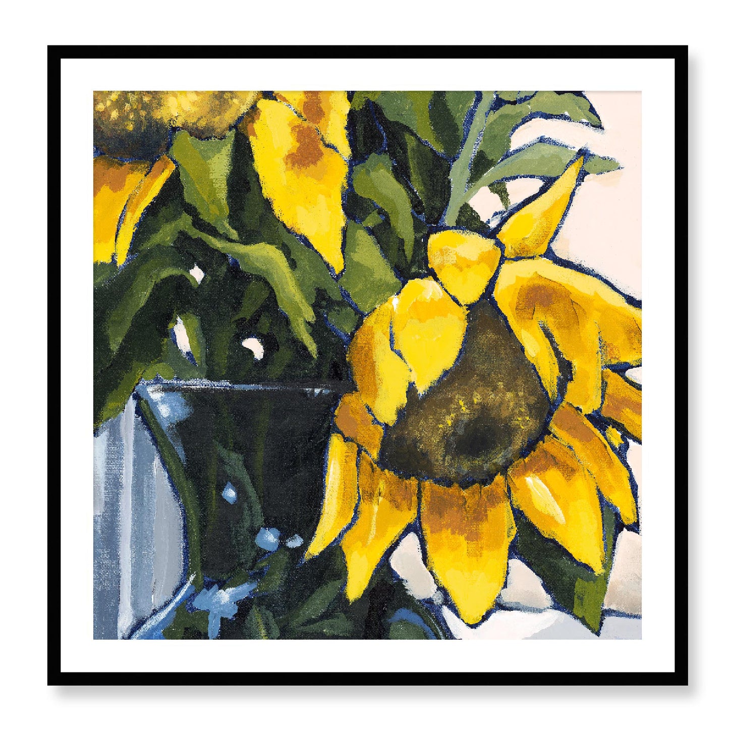 Framed Fine Art Print, White Mat - 12x12 16x16 20x20 24x24 28x28 32x32 36x36 40x40 inches | Sunflowers in Acrylic, FPS-1040-002, Prints, Fine art, Black Frame, 91 x 91 cm ,36 x 36 inches