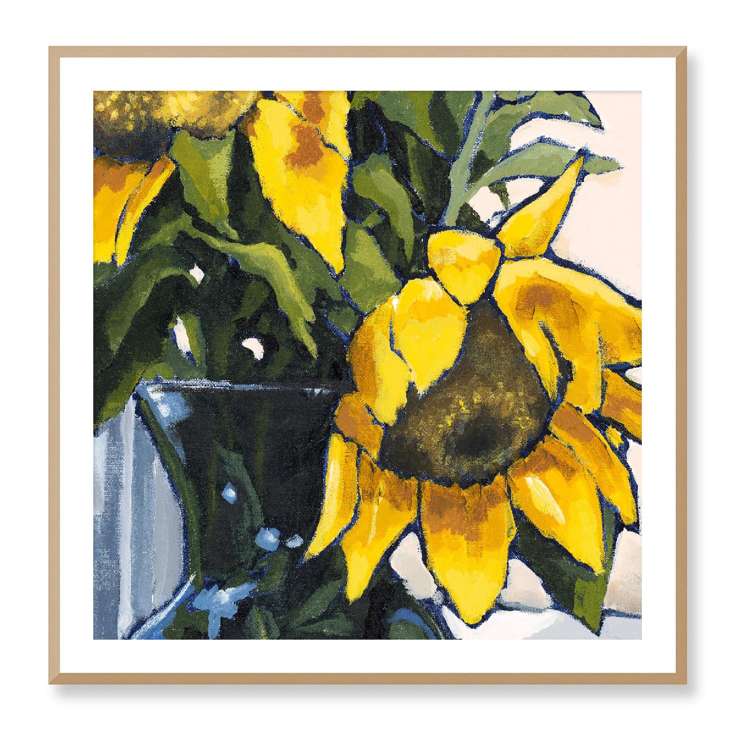 Framed Fine Art Print, White Mat - 12x12 16x16 20x20 24x24 28x28 32x32 36x36 40x40 inches | Sunflowers in Acrylic, FPS-1040-002, Prints, Fine art, White Frame, 91 x 91 cm ,36 x 36 inches