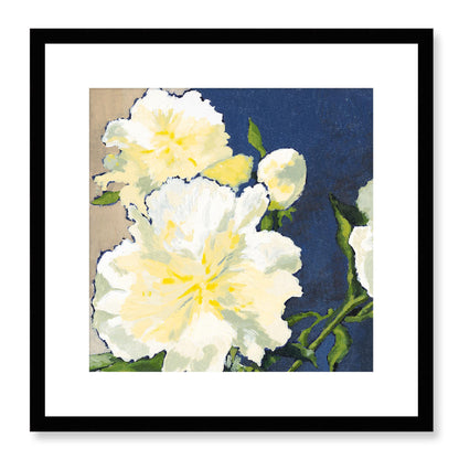 Framed Fine Art Print, White Mat - 12x12 16x16 20x20 24x24 28x28 32x32 36x36 40x40 inches | White Peonies in Acrylic, FPS-1050, Prints, Fine art, Black Frame, 41 x 41 cm ,16 x 16 inches
