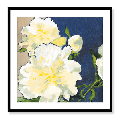 Framed Fine Art Print, White Mat - 12x12 16x16 20x20 24x24 28x28 32x32 36x36 40x40 inches | White Peonies in Acrylic, FPS-1050, Prints, Fine art, Black Frame, 71 x 71 cm ,28 x 28 inches