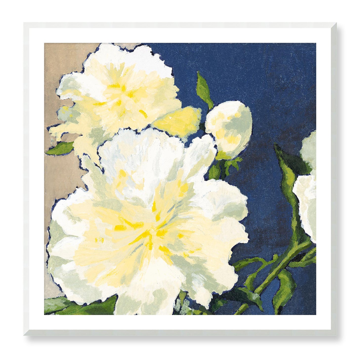 Framed Fine Art Print, White Mat - 12x12 16x16 20x20 24x24 28x28 32x32 36x36 40x40 inches | White Peonies in Acrylic, FPS-1050, Prints, Fine art, Natural Frame, 102 x 102 cm ,40 x 40 inches