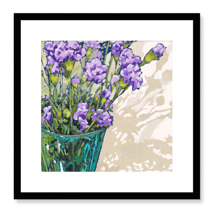 Framed Fine Art Print, White Mat - 12x12 16x16 20x20 24x24 28x28 32x32 36x36 40x40 inches | Mauve Carnations in Acrylic, FPS-1070, Prints, Fine art, Black Frame, 41 x 41 cm ,16 x 16 inches