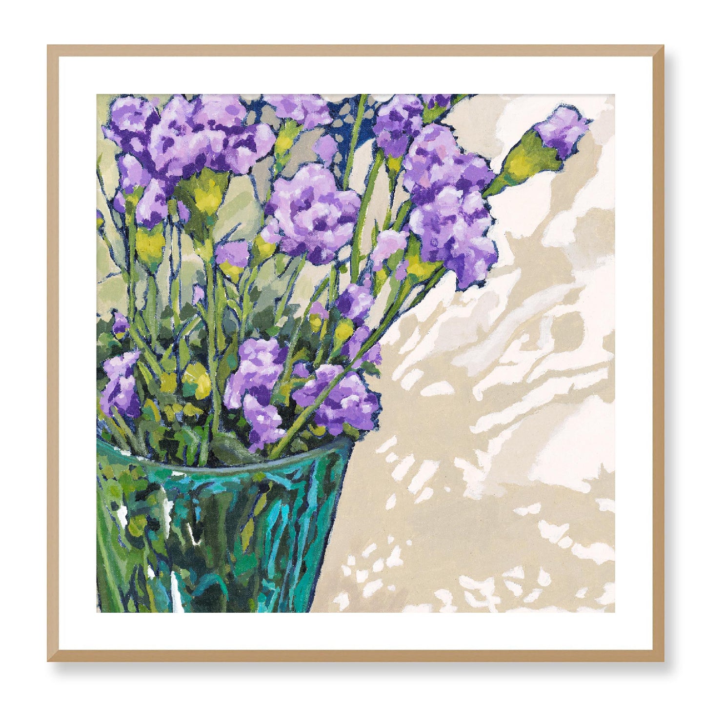 Framed Fine Art Print, White Mat - 12x12 16x16 20x20 24x24 28x28 32x32 36x36 40x40 inches | Mauve Carnations in Acrylic, FPS-1070, Prints, Fine art, Natural Frame, 81 x 81 cm ,32 x 32 inches