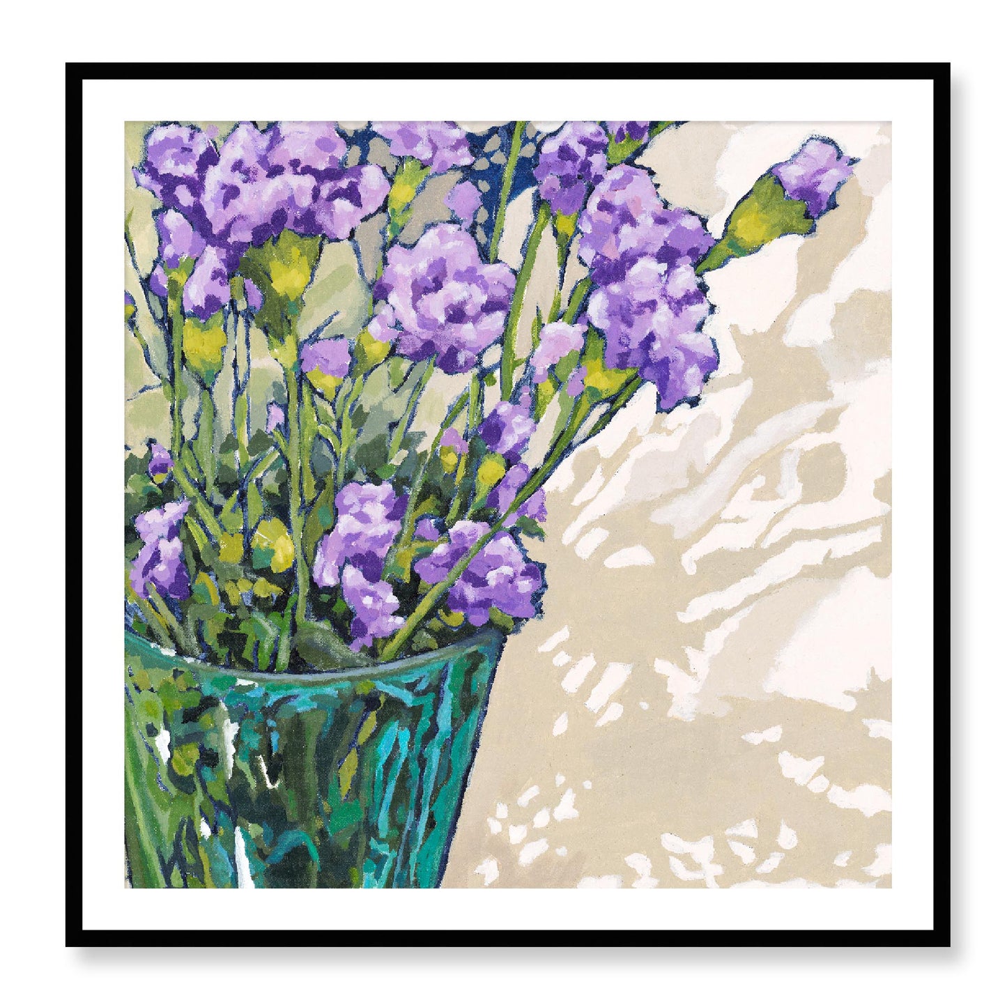 Framed Fine Art Print, White Mat - 12x12 16x16 20x20 24x24 28x28 32x32 36x36 40x40 inches | Mauve Carnations in Acrylic, FPS-1070, Prints, Fine art, Black Frame, 102 x 102 cm ,40 x 40 inches