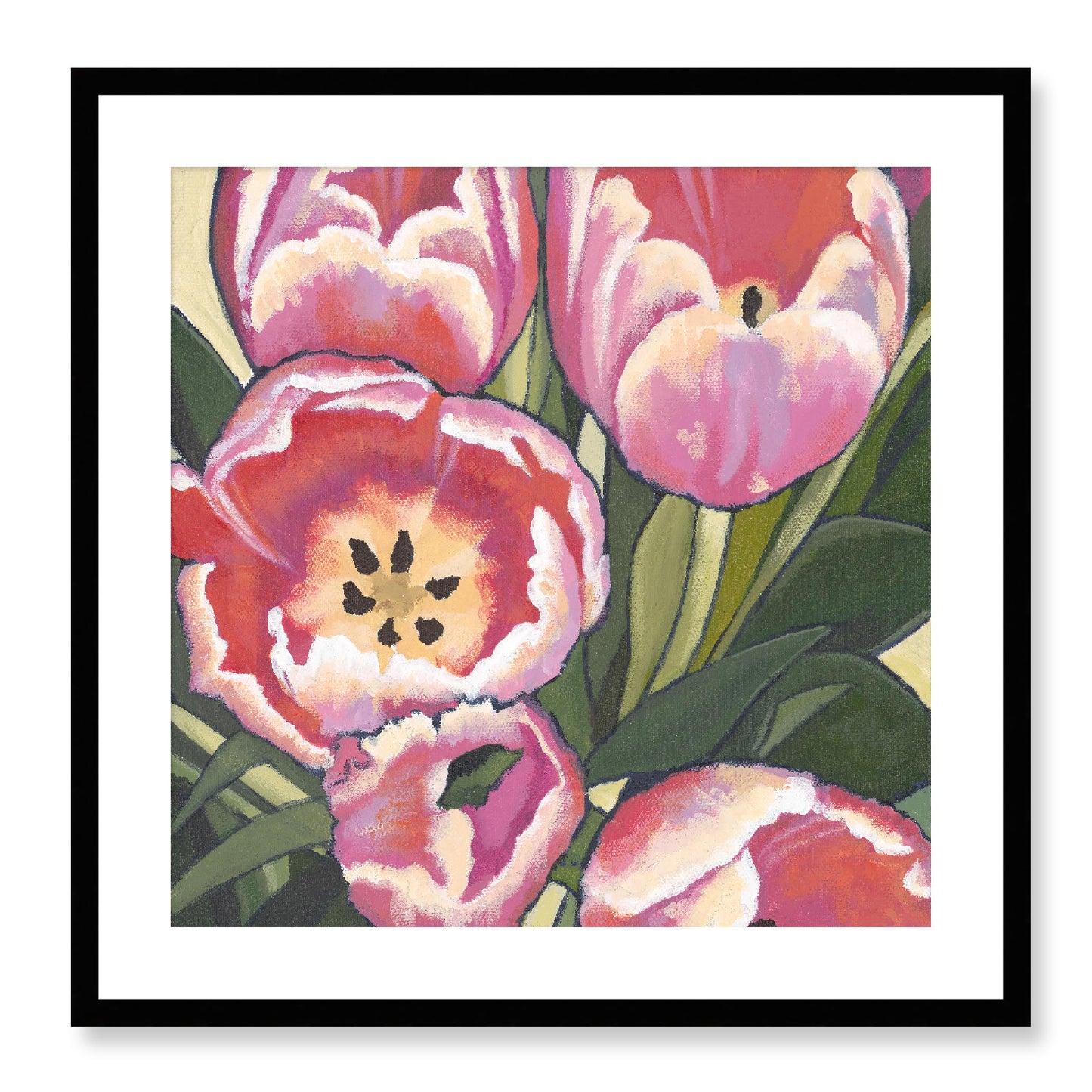Framed Fine Art Print - 12x12 16x16 20x20 24x24 28x28 32x32 36x36 40x40 inches | Pink Tulips in Acrylic, FPS-1080, Prints, Fine art, Black Frame, 61 x 61 cm ,24 x 24 inches