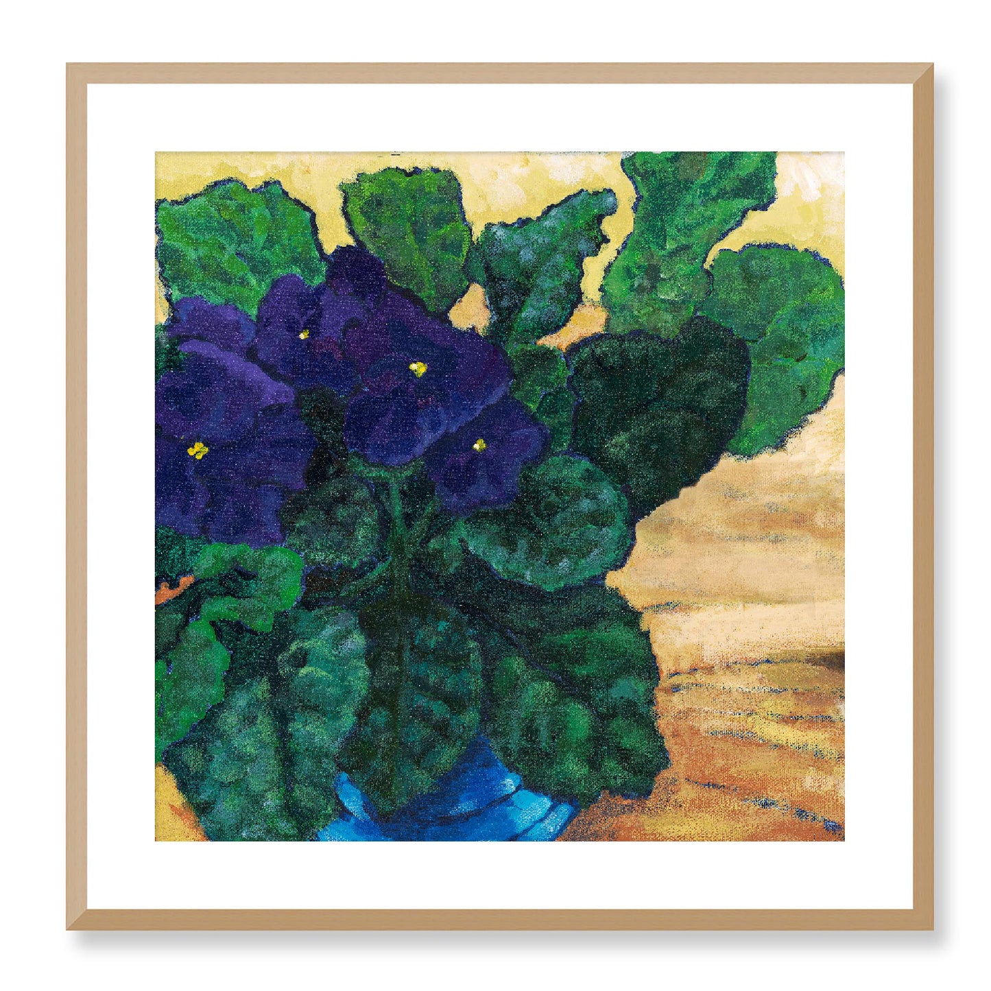 Framed Fine Art Print, White Mat - 12x12 16x16 20x20 24x24 28x28 32x32 36x36 40x40 inches | African Violets in Acrylic, FPS-1090, Prints, Fine art, Natural Frame, 61 x 61 cm ,24 x 24 inches