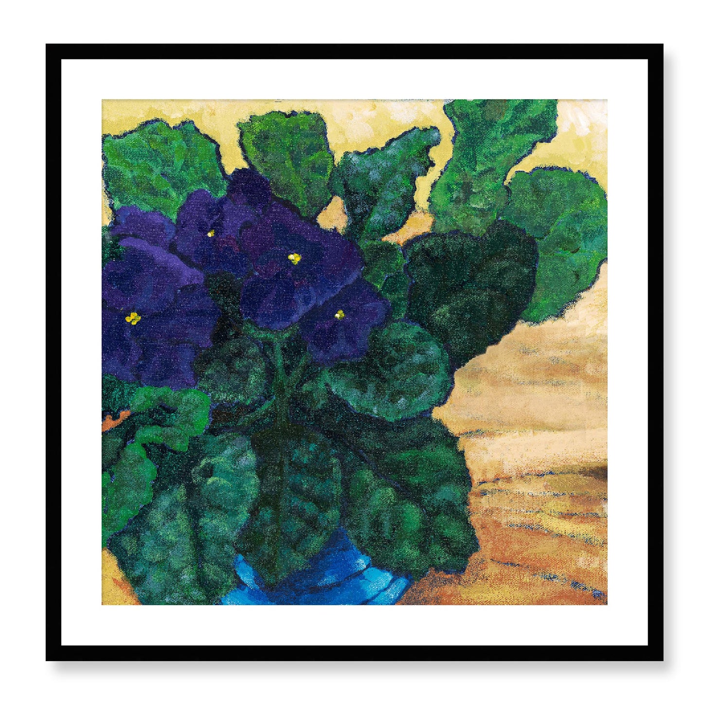 Framed Fine Art Print, White Mat - 12x12 16x16 20x20 24x24 28x28 32x32 36x36 40x40 inches | African Violets in Acrylic, FPS-1090, Prints, Fine art, Black Frame, 71 x 71 cm ,28 x 28 inches