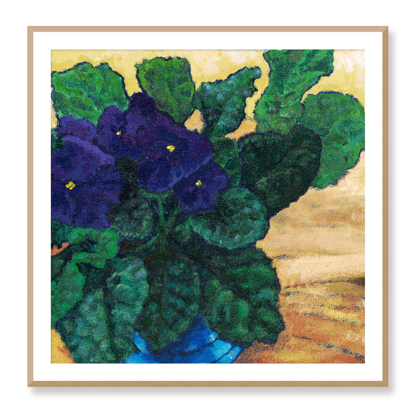 Framed Fine Art Print, White Mat - 12x12 16x16 20x20 24x24 28x28 32x32 36x36 40x40 inches | African Violets in Acrylic, FPS-1090, Prints, Fine art, White Frame, 102 x 102 cm ,40 x 40 inches