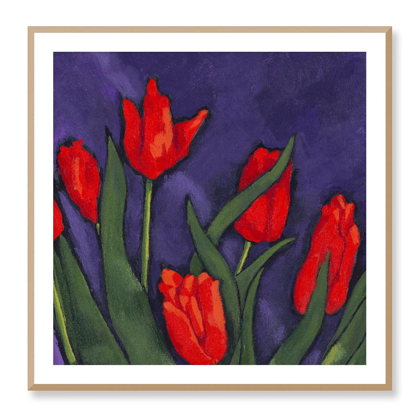 Framed Fine Art Print, White Mat - 12x12 16x16 20x20 24x24 28x28 32x32 36x36 40x40 inches | Red Tulips in Acrylic, FPS-1111, Prints, Fine art, White Frame, 91 x 91 cm ,36 x 36 inches