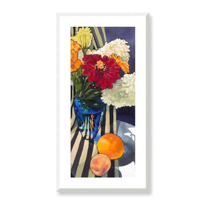 Framed Fine Art Print, White Mat - 16x32 inches | Hydrangeas & Zinnias, FPT-1030-1121-001, Prints, Fine art, White Frame, 41 x 81 cm ,16 x 32 inches