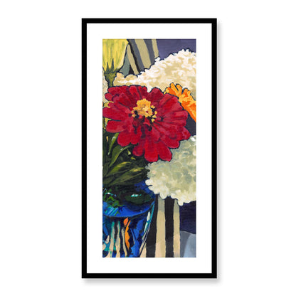 Hydrangeas & Zinnias, Focused Design Fine Art Print | 41 x 81 cm / 16 x 32 inches | Black Frame