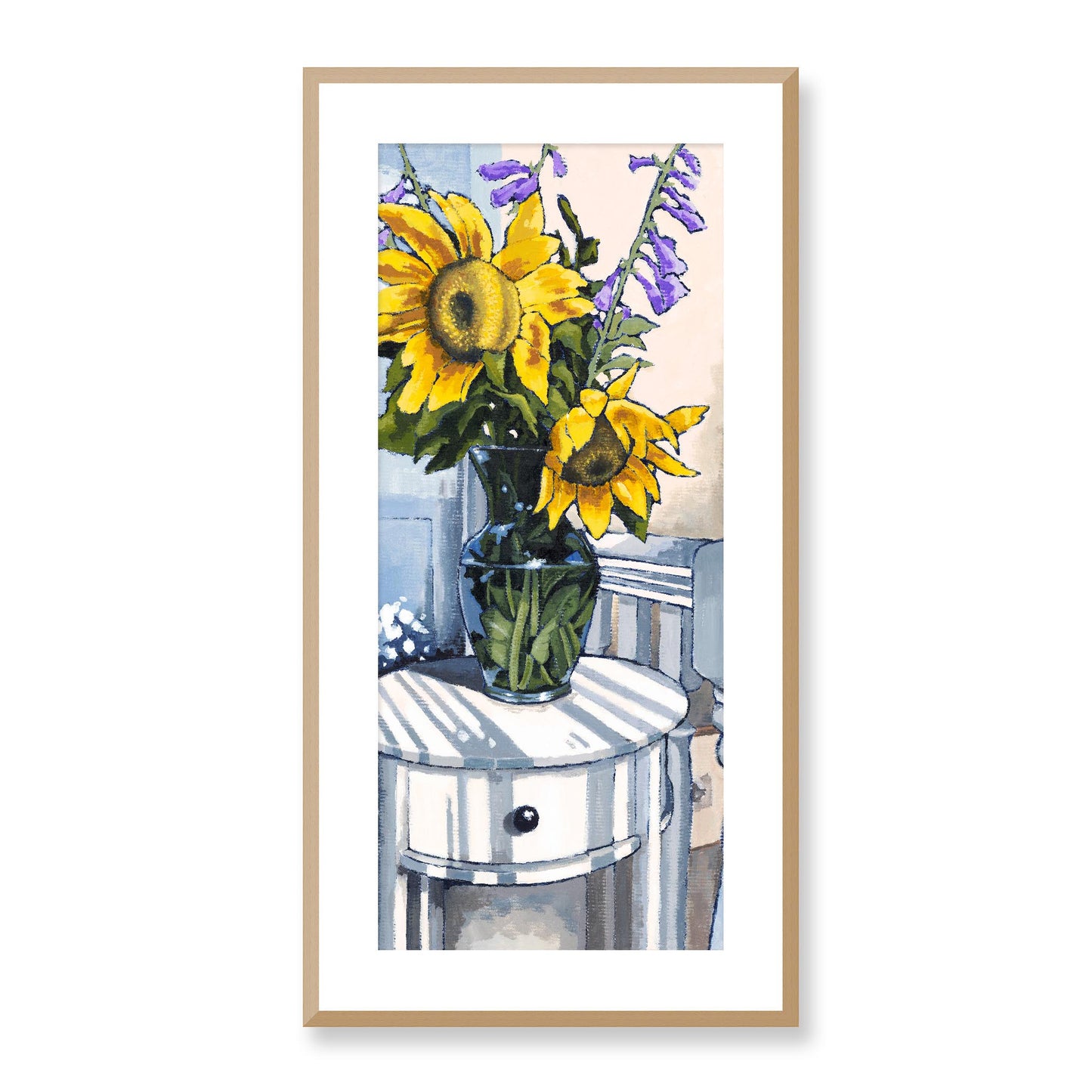 Framed Fine Art Print, White Mat - 16x32 inches | Sunflowers, FPT-1040-1118-001, Prints, Fine art, Natural Frame, 41 x 81 cm ,16 x 32 inches