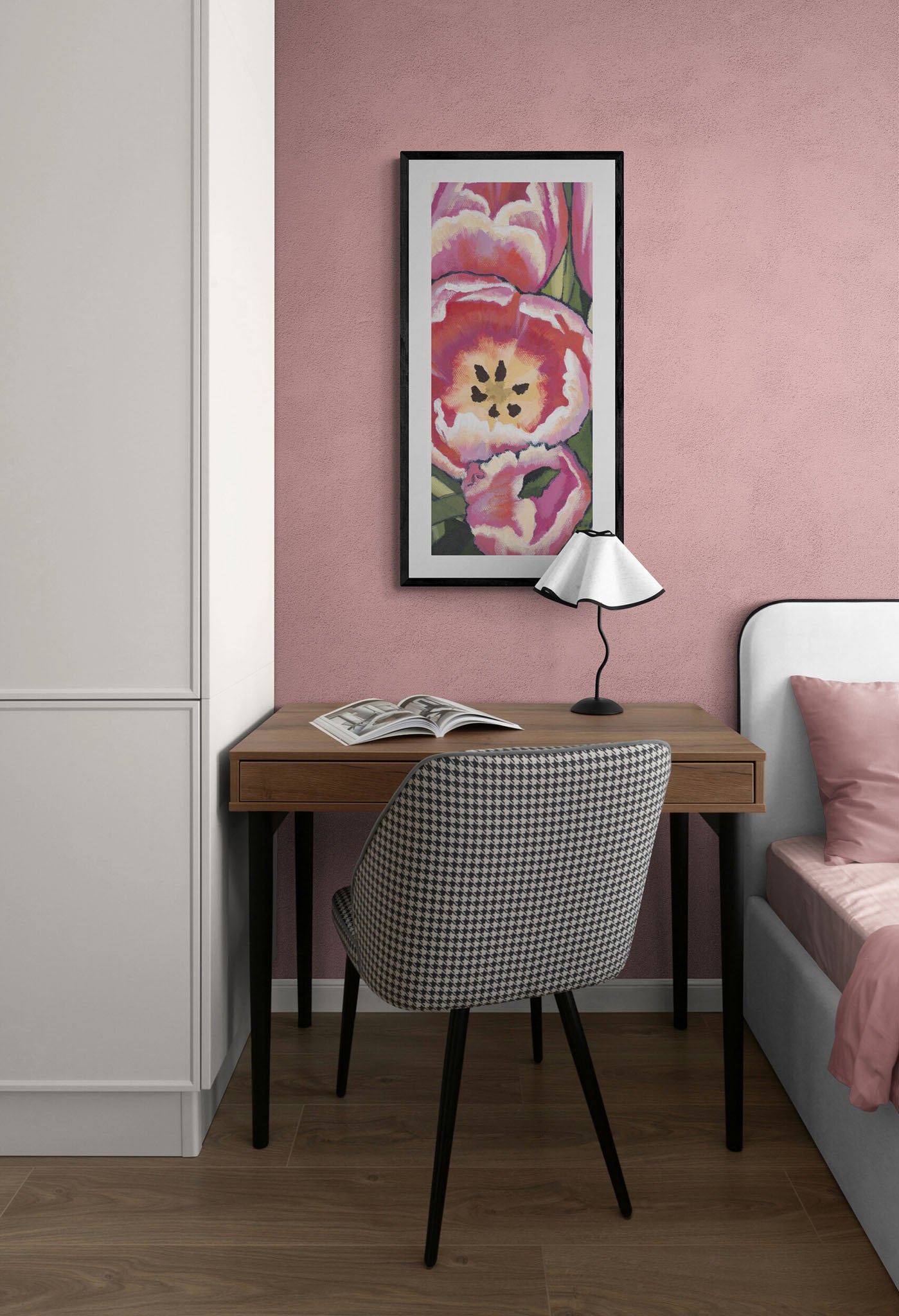 Pink Tulips #1080 Framed Fine Art Print - Vertical 2-Inch Premium Gallery Matting - Panoramic Layout