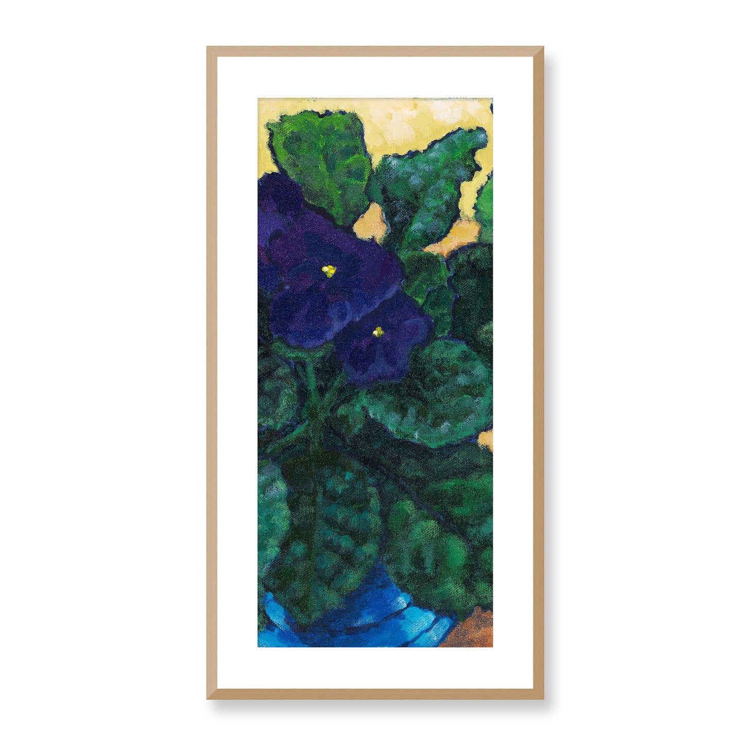 Framed Fine Art Print, White Mat - 16x32 inches | African Violets, FPT-1090-1107, Prints, Fine art, Natural Frame, 41 x 81 cm ,16 x 32 inches