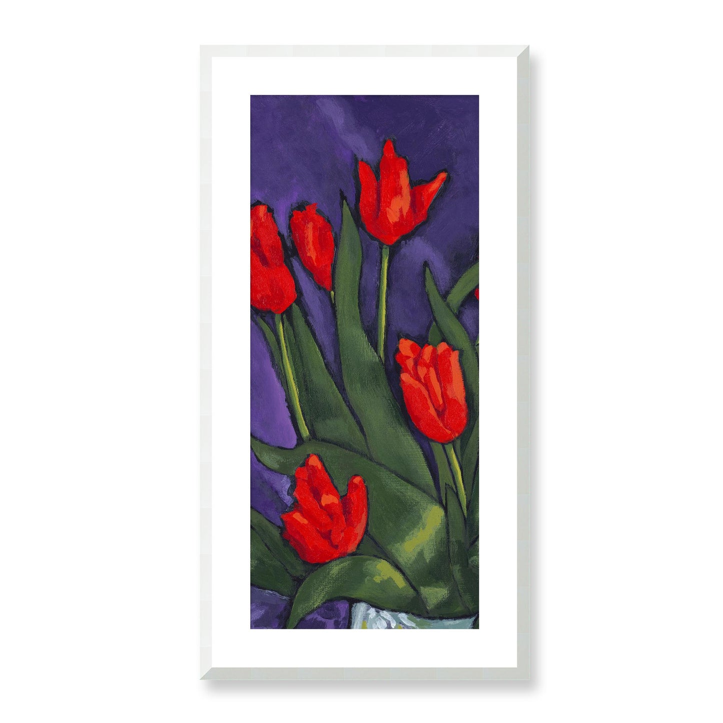 Framed Fine Art Print, White Mat - 16x32 inches | Red Tulips, FPT-1110-1142-002, Prints, Fine art, White Frame, 41 x 81 cm ,16 x 32 inches