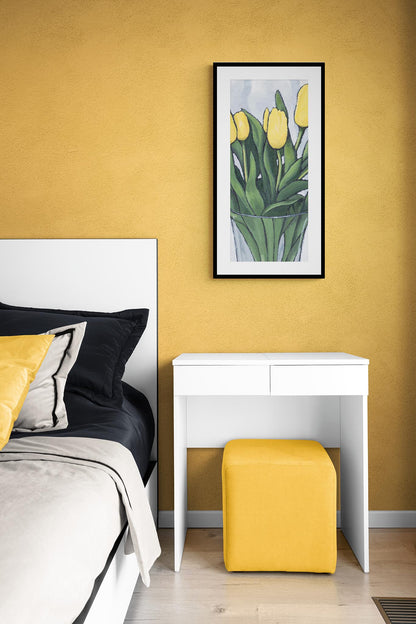 Yellow Tulips, Focused Design #1120-002 Framed Fine Art Print - Vertical 2-Inch Premium Gallery Matting - Panoramic Layout