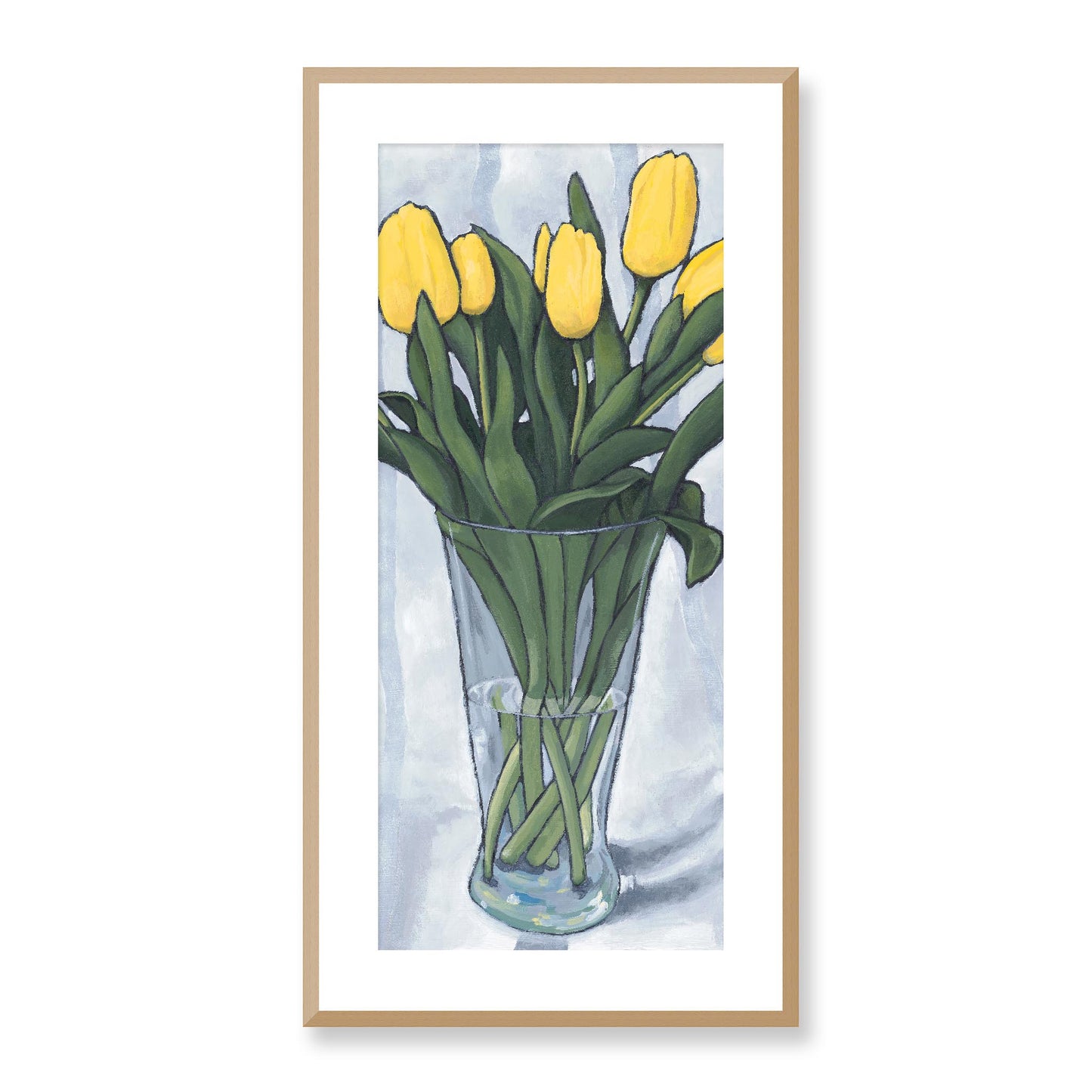 Framed Fine Art Print, White Mat - 16x32 inches | Yellow Tulips, FPT-1120-1143-001, Prints, Fine art, Natural Frame, 41 x 81 cm ,16 x 32 inches